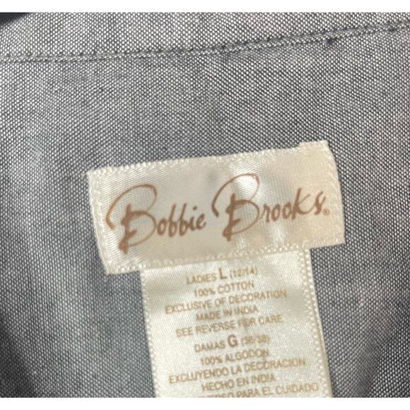 Bobbie Brooks Blouse Shirt Womens Large Short Sleeve Embroidery Gray Floral Vtg - Picture 8 of 8